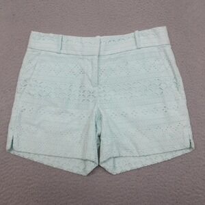 Ann Taylor LOFT Riviera Shorts Womens 0P Green Eyelet Lace Chino Lined Summer‎
